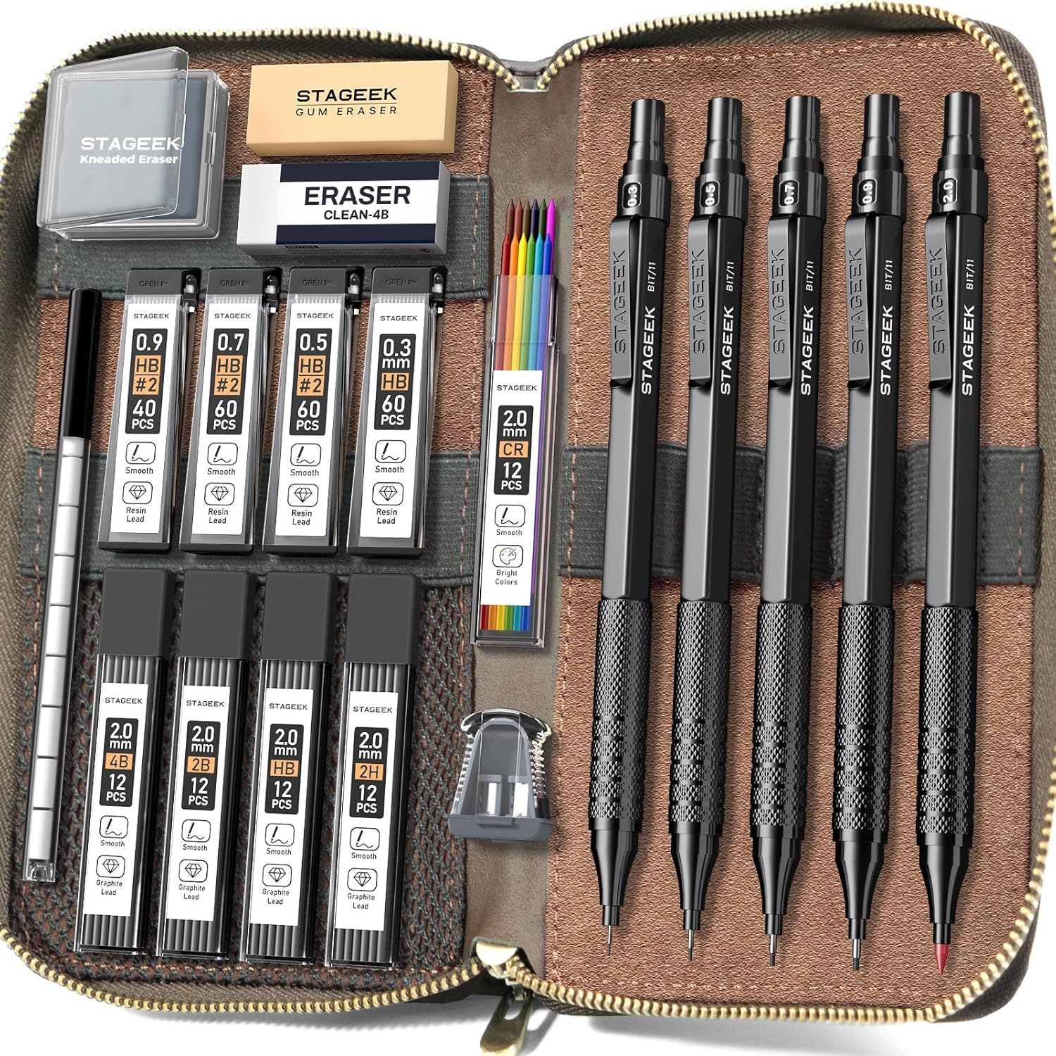 Metal Mechanical Pencil Set in Leather Case